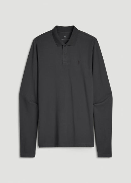 Long Sleeve Classic Polo for Tall Men in Iron Grey