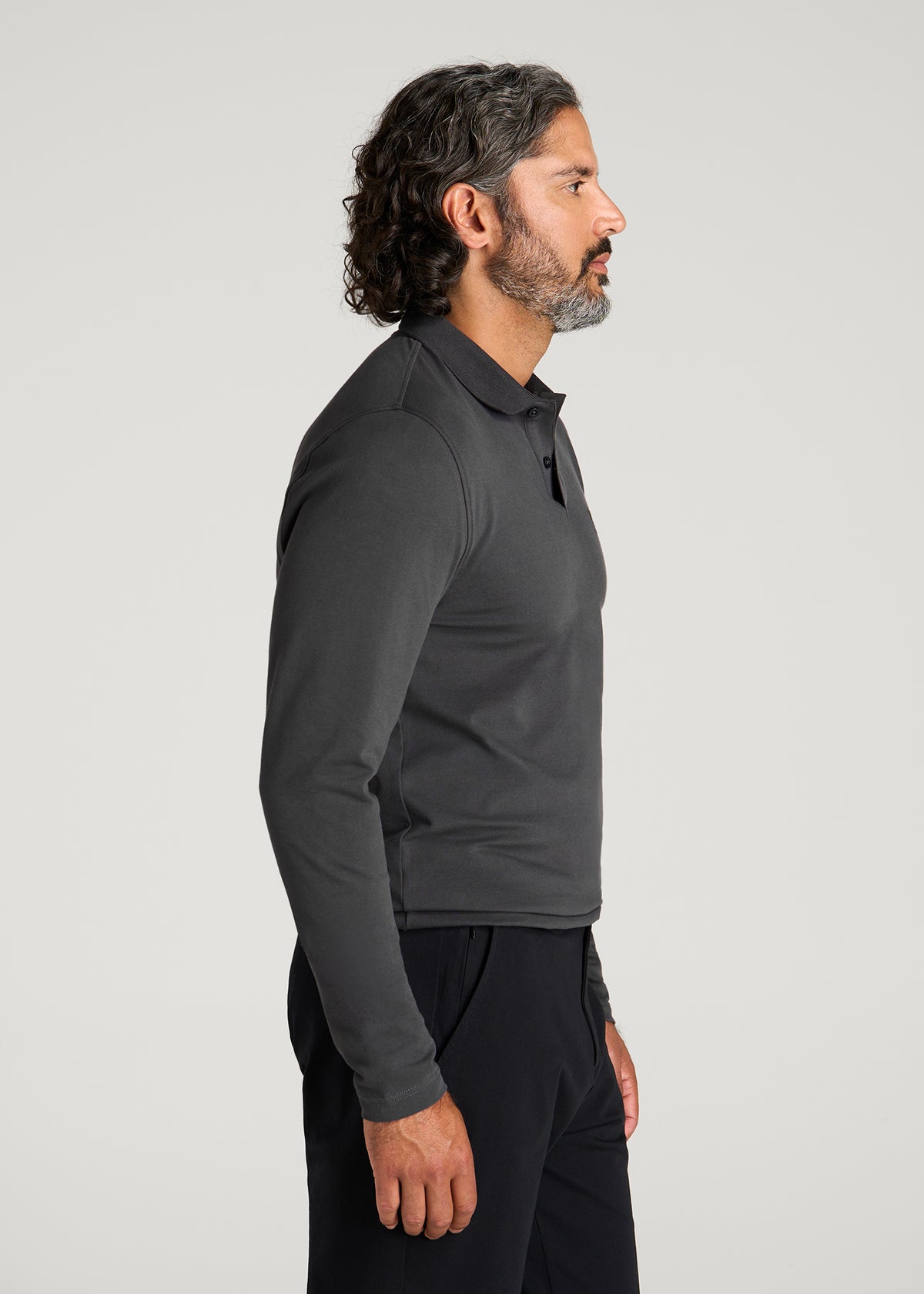 Long Sleeve Classic Polo for Tall Men in Iron Grey