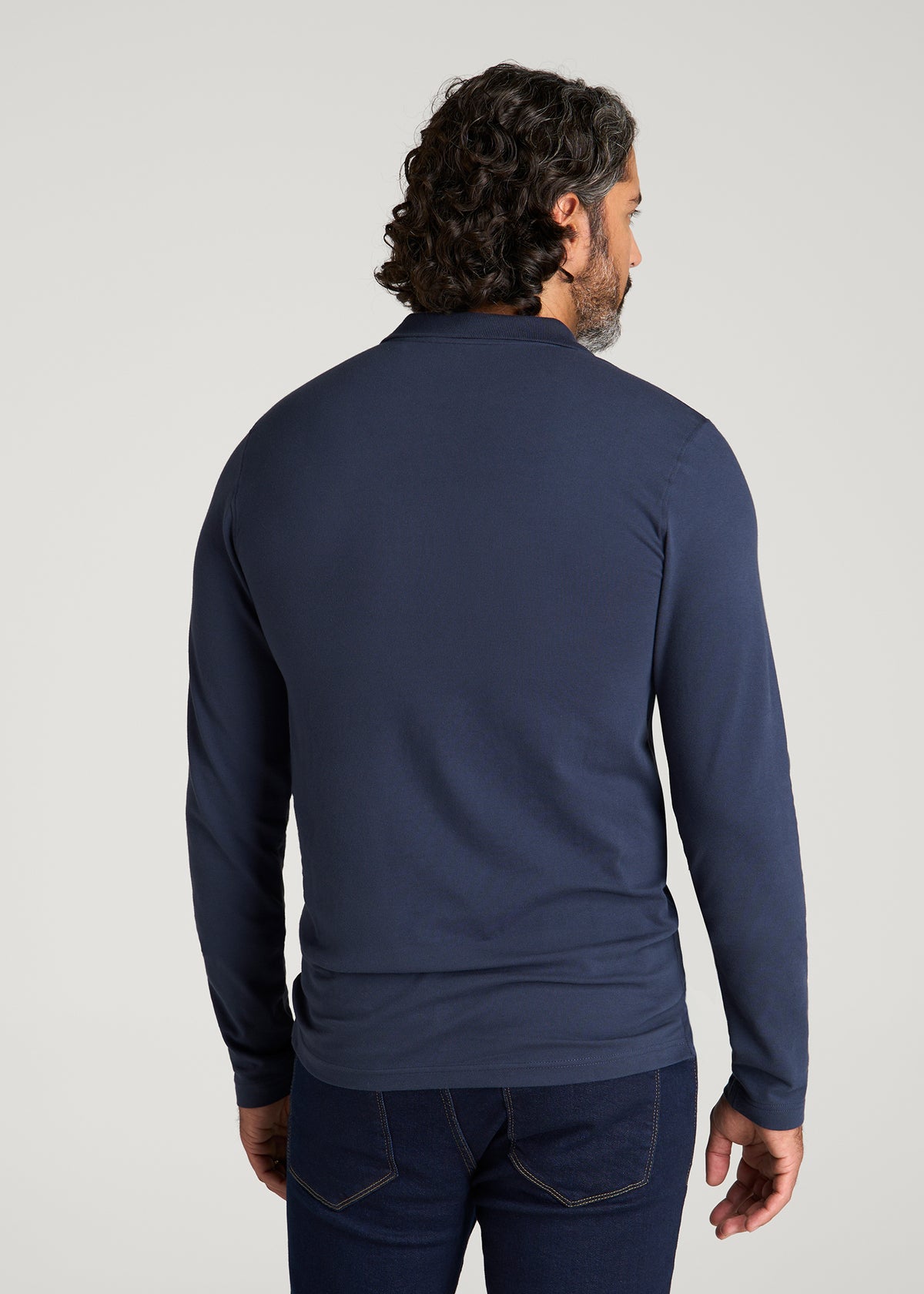 Long Sleeve Classic Polo for Tall Men in Marine Navy