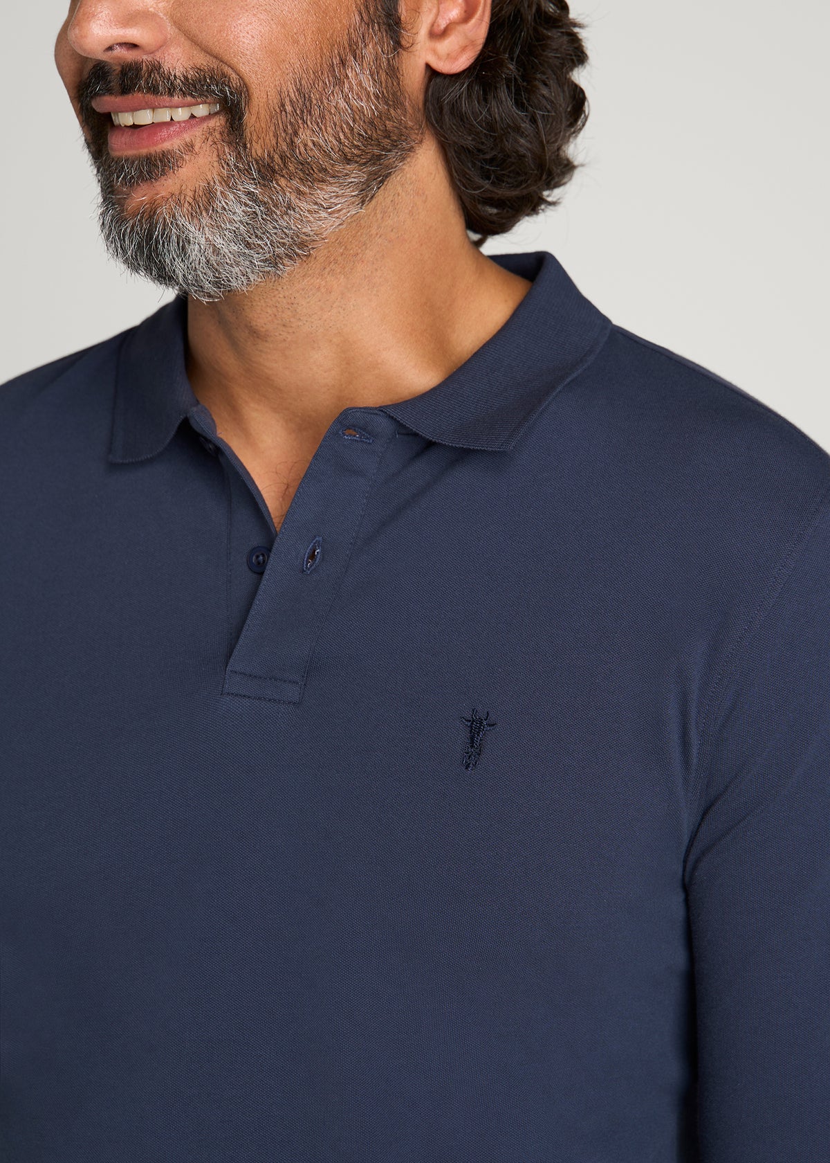 Long Sleeve Classic Polo for Tall Men in Marine Navy