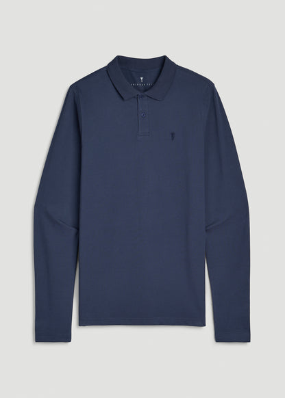 Long Sleeve Classic Polo for Tall Men in Marine Navy