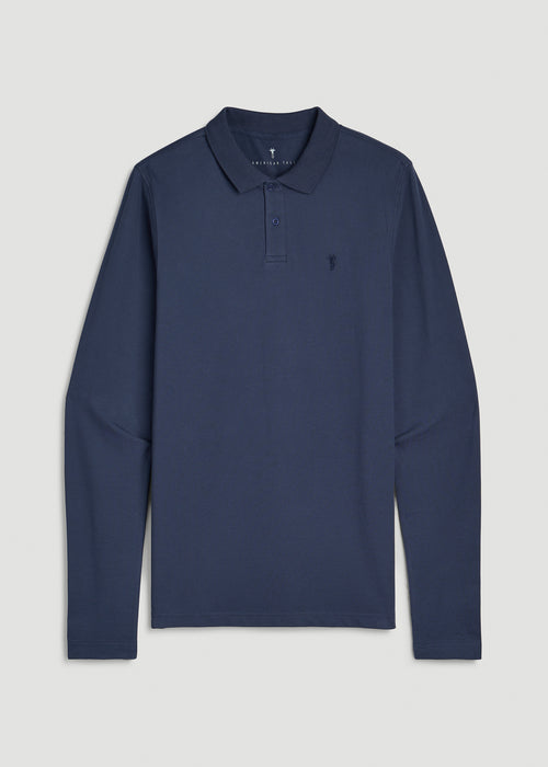 Long Sleeve Classic Polo for Tall Men in Marine Navy