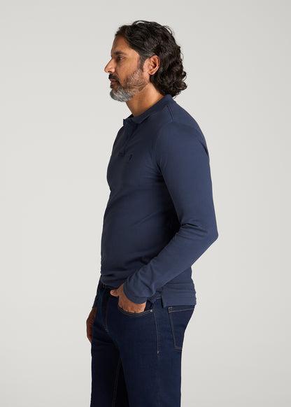 Long Sleeve Classic Polo for Tall Men in Marine Navy