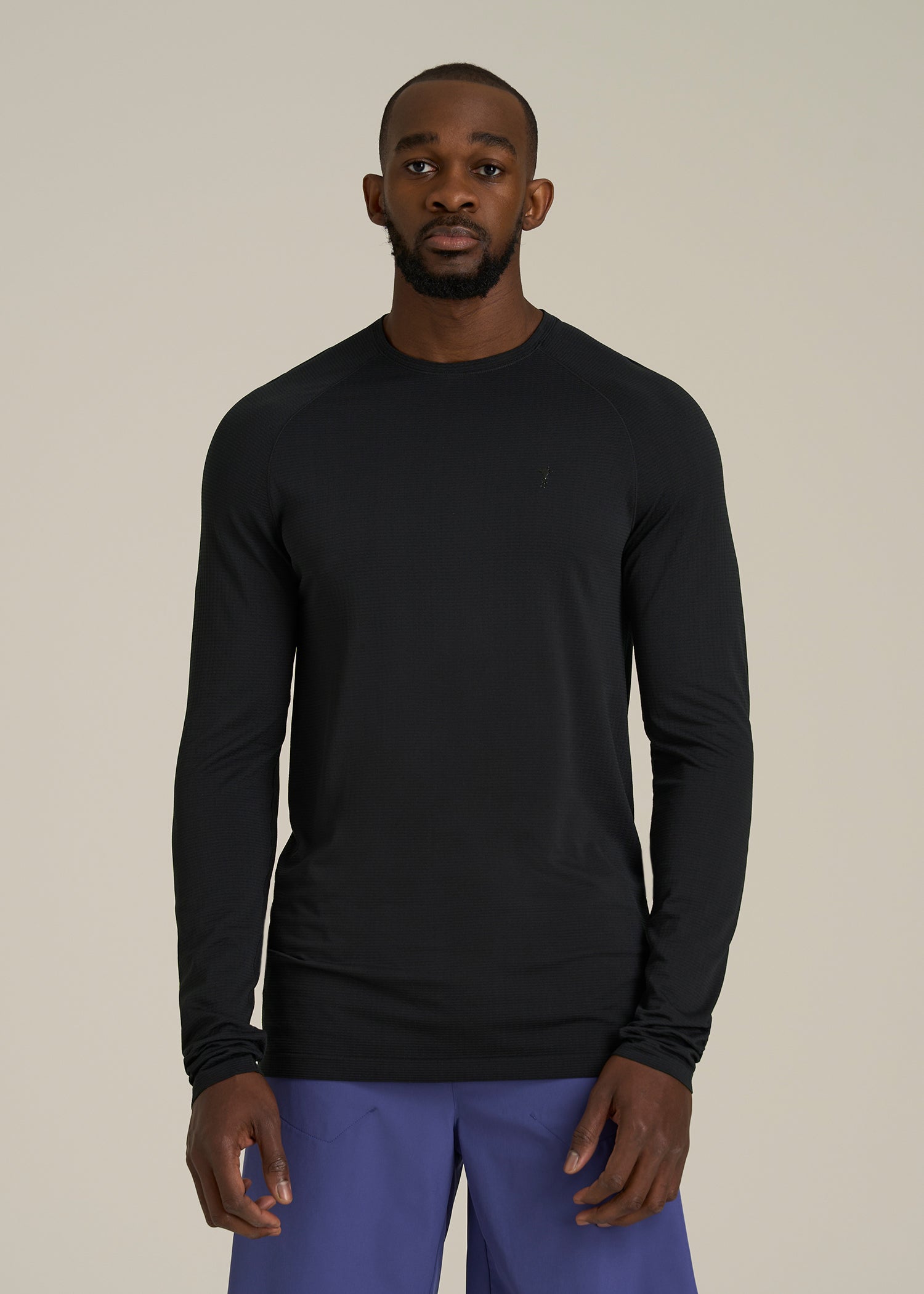 Long Sleeve Vented Training Top for Tall Men in Black