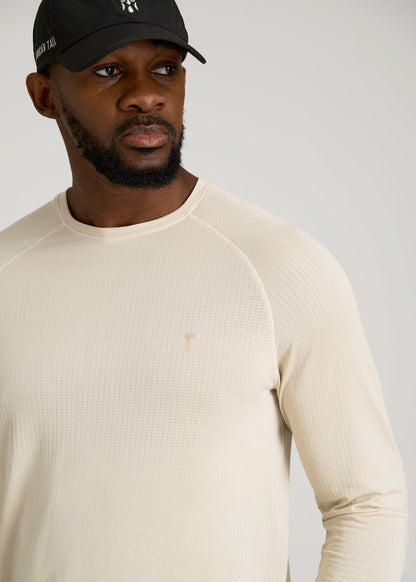 Long Sleeve Vented Training Top for Tall Men in Vanilla Latte