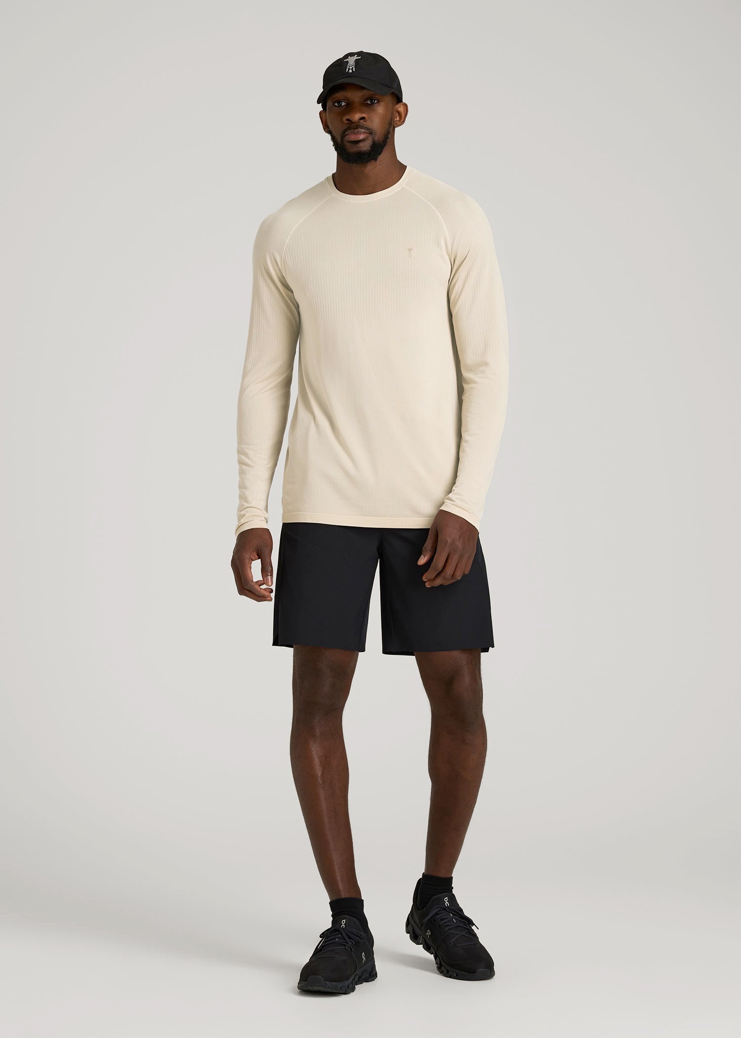 Long Sleeve Vented Training Top for Tall Men in Vanilla Latte