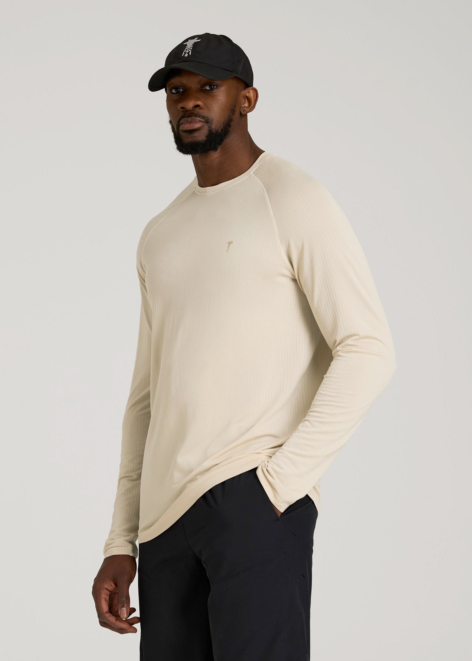 Long Sleeve Vented Training Top for Tall Men in Vanilla Latte