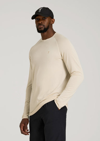 Long Sleeve Vented Training Top for Tall Men in Vanilla Latte