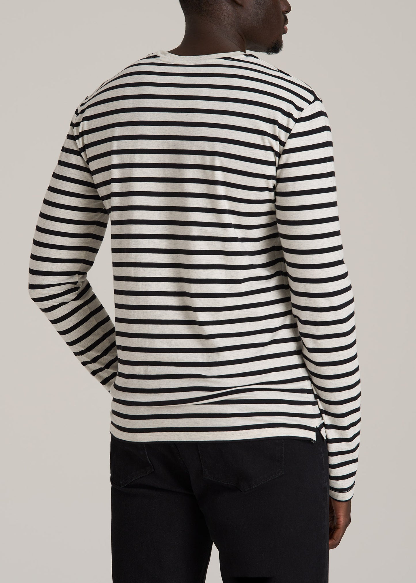 Long Sleeve Striped Tall Men's Tee in Beige Heather and Black Stripe