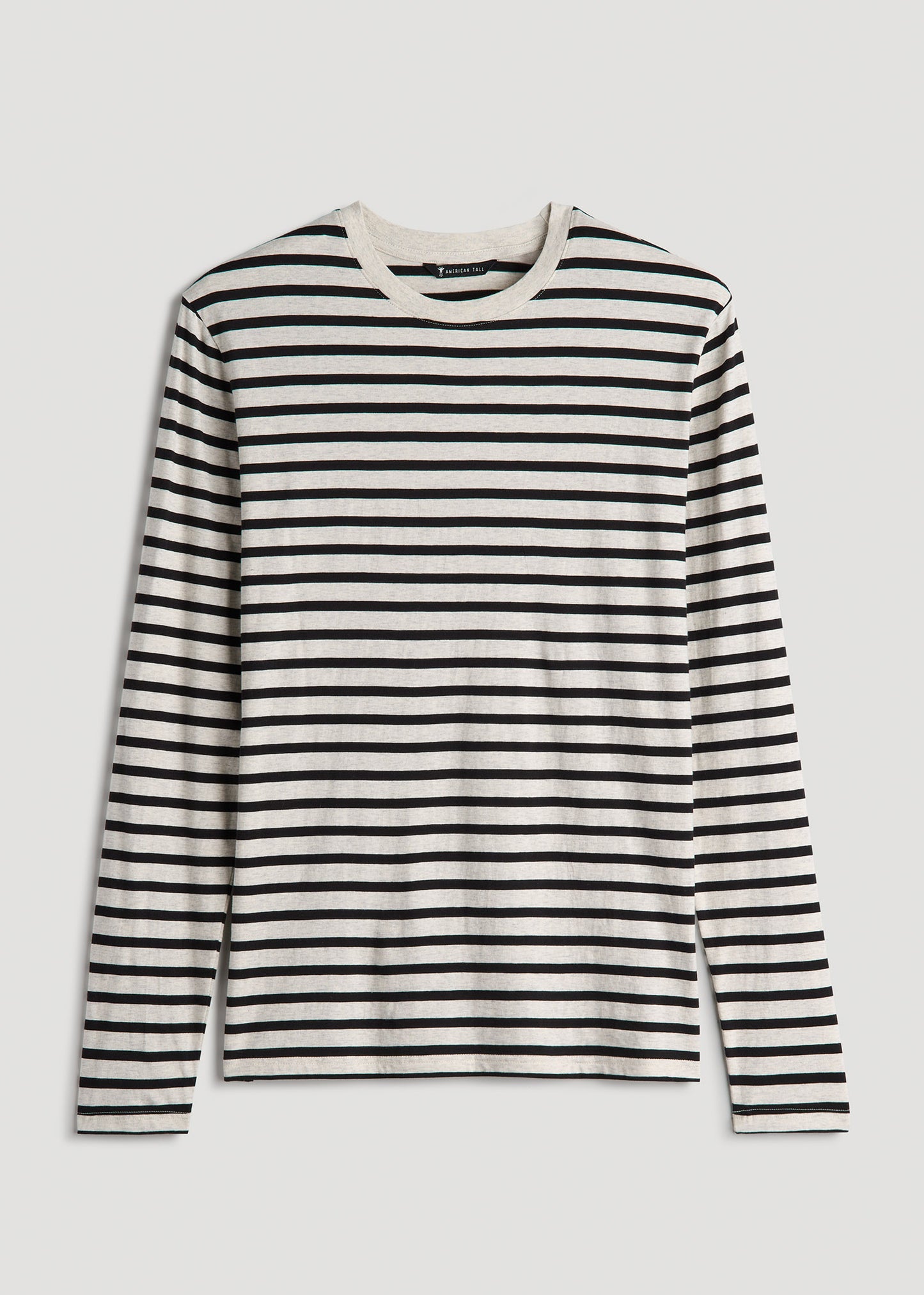 Long Sleeve Striped Tall Men's Tee in Beige Heather and Black Stripe