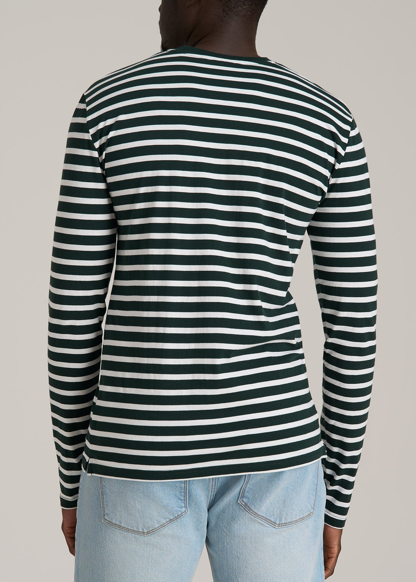 Long Sleeve Striped Tall Men's Tee in Emerald and White Stripe