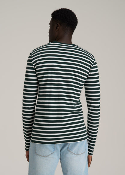 Long Sleeve Striped Tee for Tall Men in Emerald and White Stripe