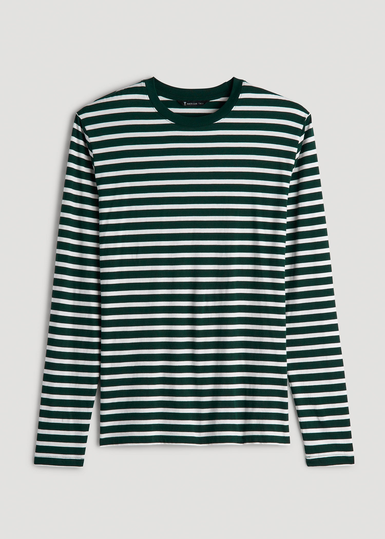 Long Sleeve Striped Tee for Tall Men in Emerald and White Stripe