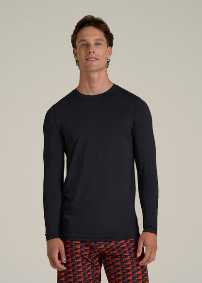 Long Sleeve UPF 50 Rash Guard for Tall Men in Black