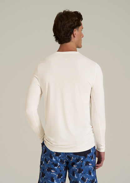 Long Sleeve UPF 50 Rash Guard for Tall Men in White Alyssum
