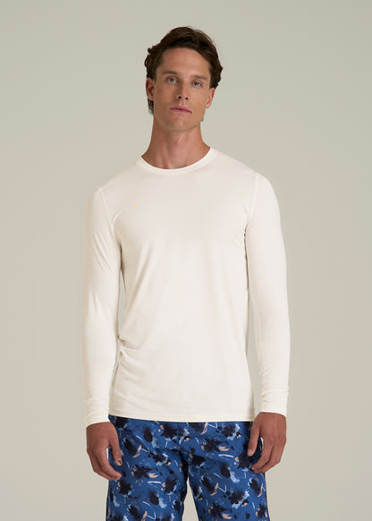 Long Sleeve UPF 50 Rash Guard for Tall Men in White Alyssum