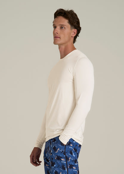 Long Sleeve UPF 50 Rash Guard for Tall Men in White Alyssum