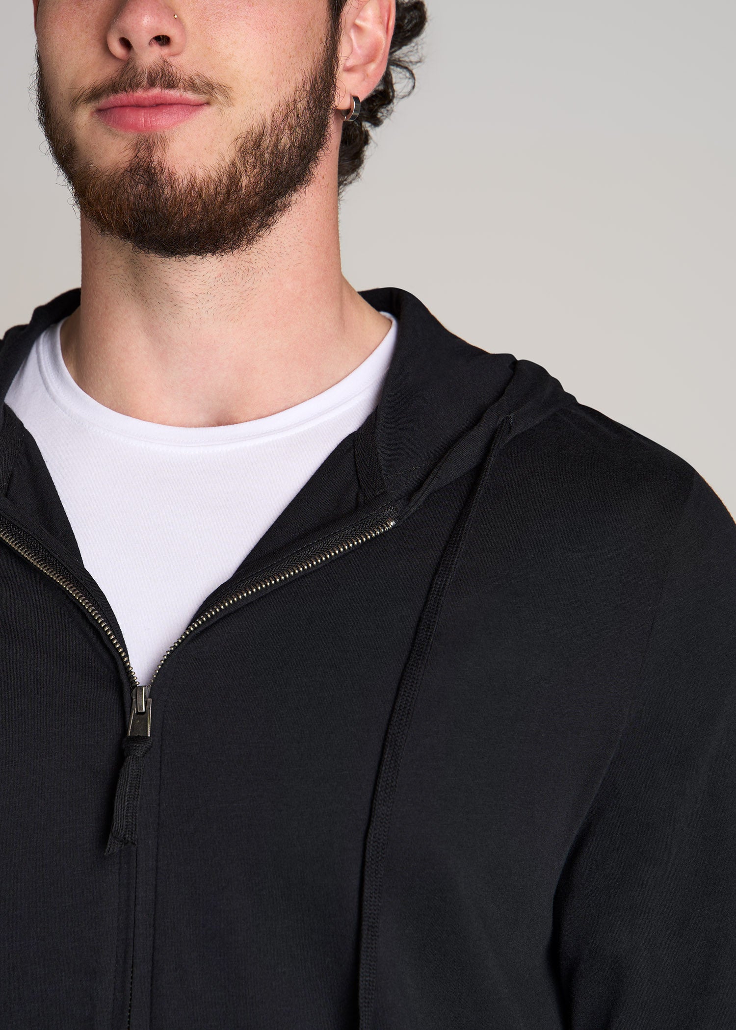 Long Sleeve Full Zip Jersey Hoodie for Tall Men in Black L / Extra Tall / Black