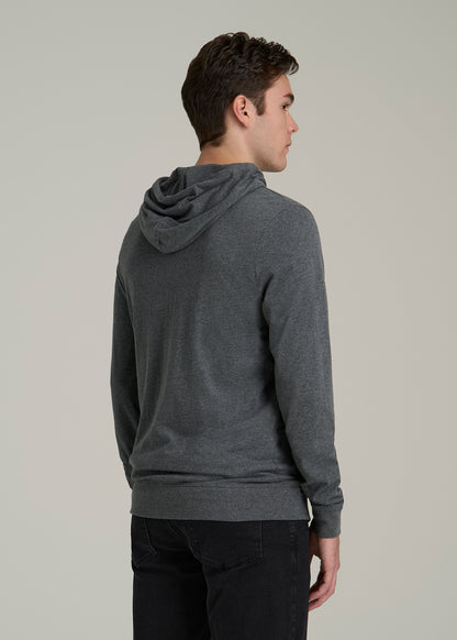 Long Sleeve Full Zip Jersey Hoodie for Tall Men in Charcoal Mix