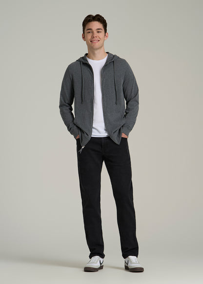 Long Sleeve Full Zip Jersey Hoodie for Tall Men in Charcoal Mix