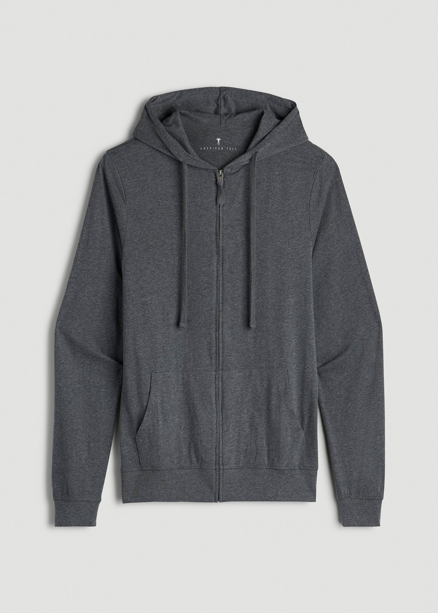 Long Sleeve Full Zip Jersey Hoodie for Tall Men in Charcoal Mix