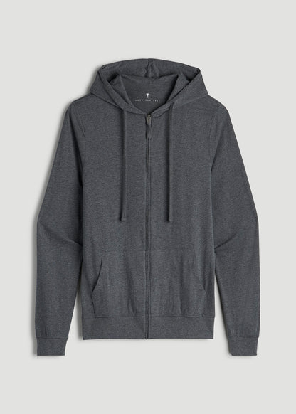 Long Sleeve Full Zip Jersey Hoodie for Tall Men in Charcoal Mix