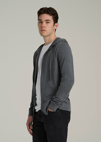 Long Sleeve Full Zip Jersey Hoodie for Tall Men in Charcoal Mix
