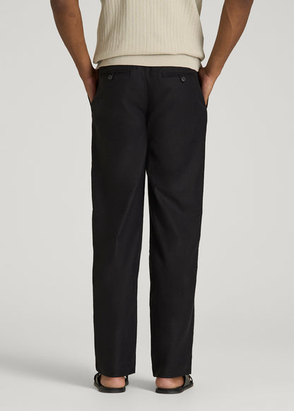 Stretch Cotton Linen Blend Pull-On Pants for Tall Men in Black