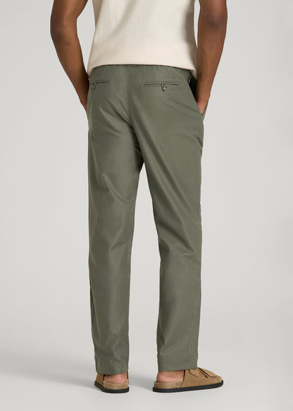 Stretch Cotton Linen Blend Pull-On Pants for Tall Men in Olive