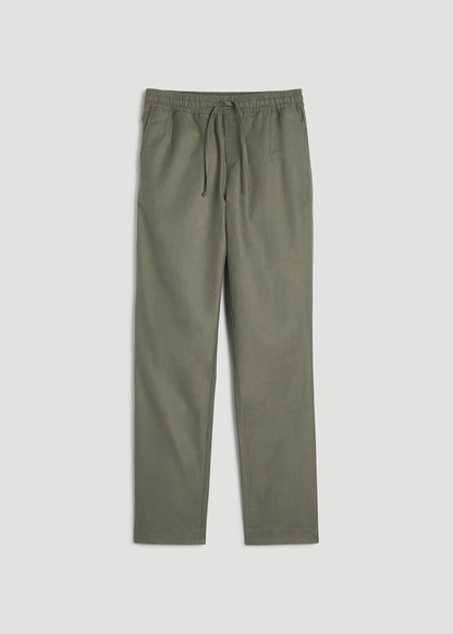 Stretch Cotton Linen Blend Pull-On Pants for Tall Men in Olive