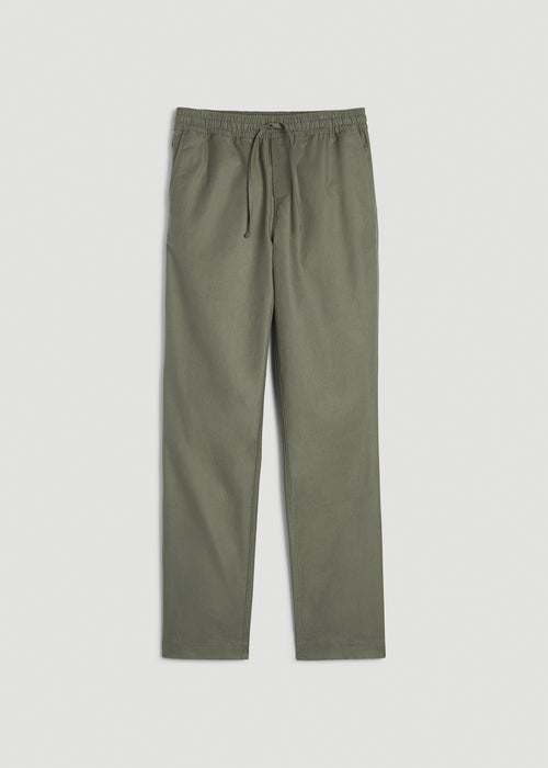 Stretch Cotton Linen Blend Pull-On Pants for Tall Men in Olive