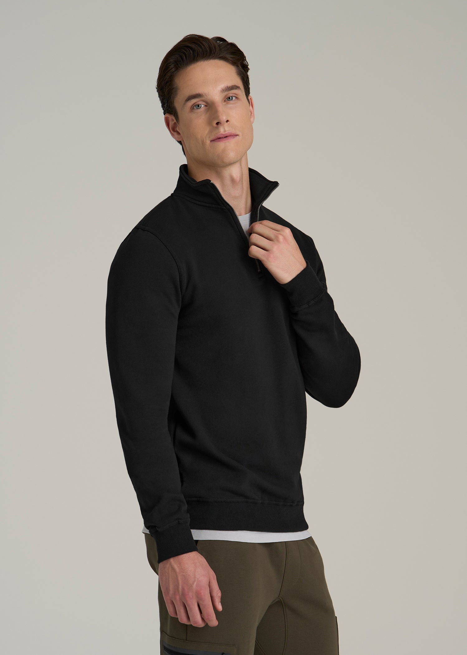 Wearever Fleece Quarter-Zip Sweatshirt for Tall Men in Black