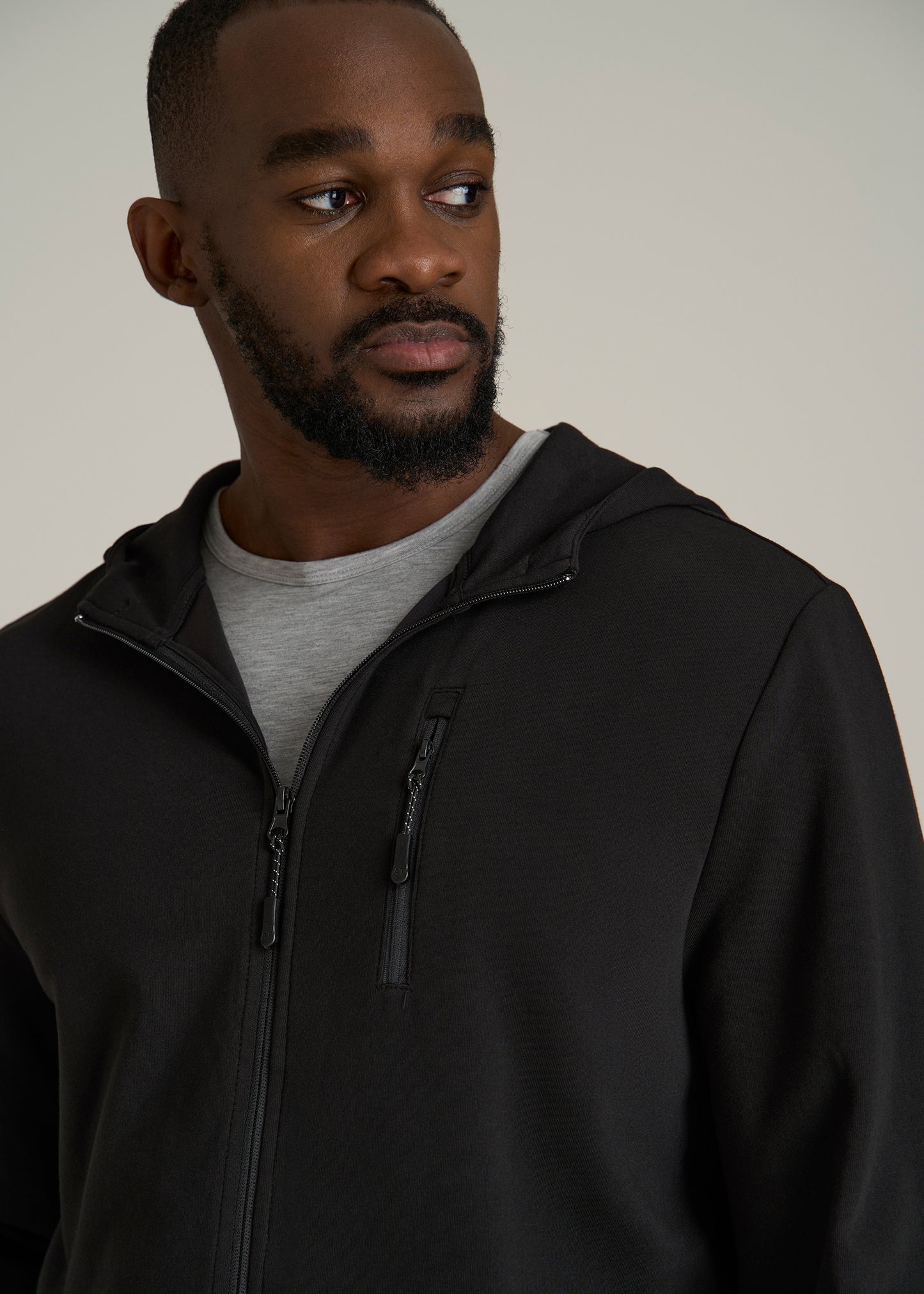 Tall Men's Tech-Knit Long Track Jacket in Black