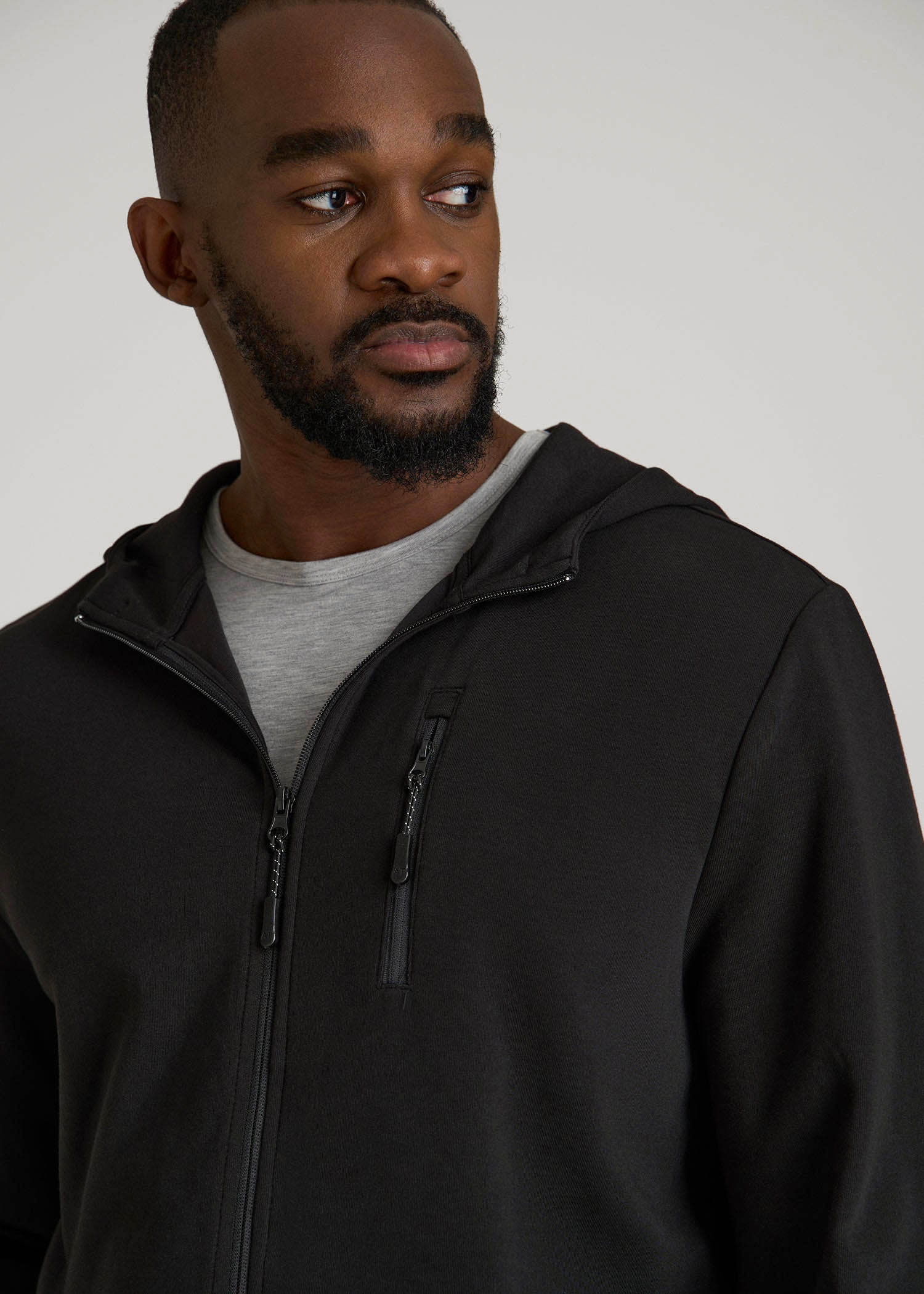 Tech-Knit Long Track Jacket for Tall Men in Black