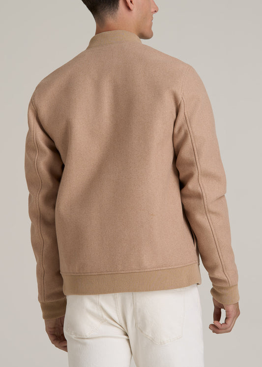 Melton Varsity Jacket for Tall Men in Light Camel Mix