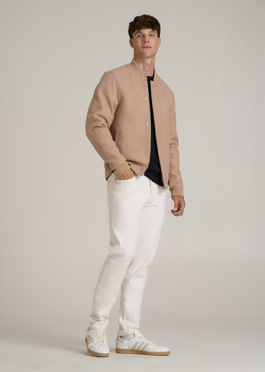 Melton Varsity Jacket for Tall Men in Light Camel Mix