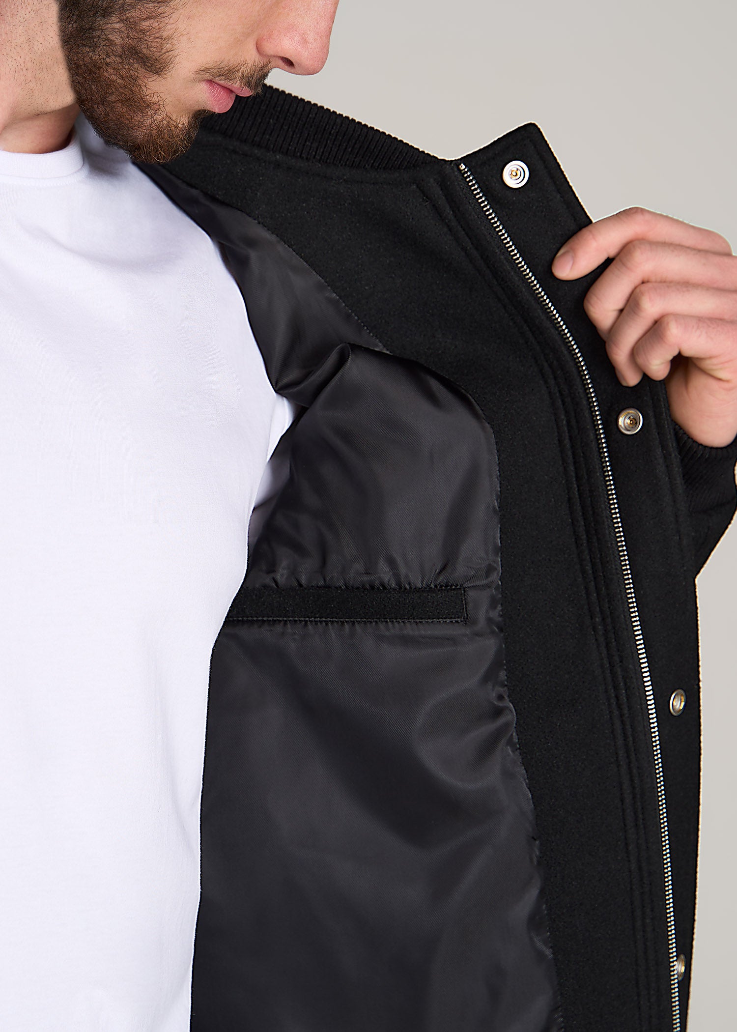 Cotton Fleece Men Black Varsity Jacket