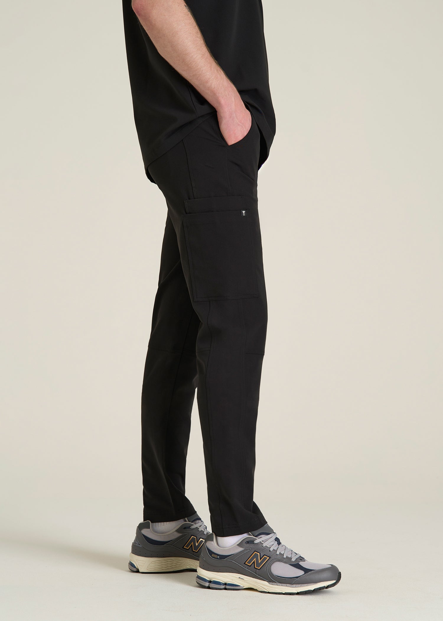 Cargo Scrub Pants for Tall Men in Black