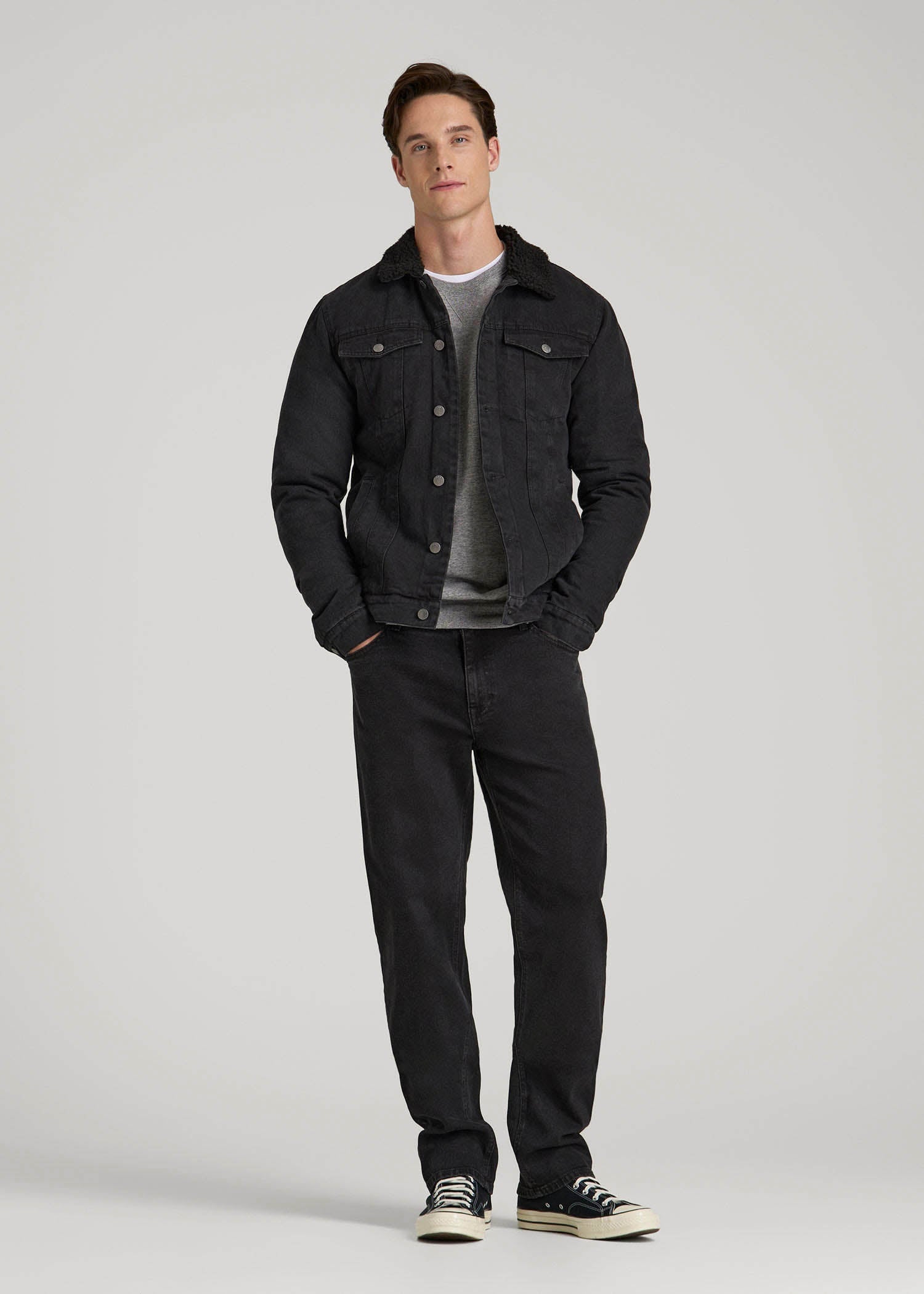 Men's Tall Denim Sherpa Jacket Onyx Black Wash | American Tall