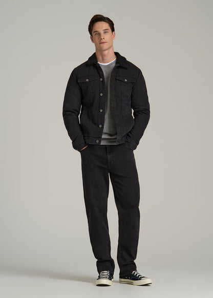 Denim Sherpa Jacket for Tall Men in Onyx Black Wash
