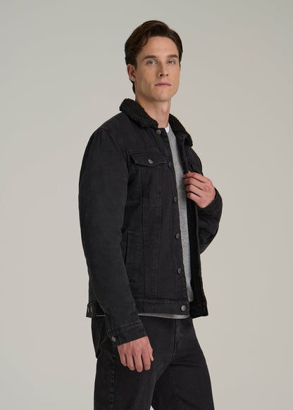 Denim Sherpa Jacket for Tall Men in Onyx Black Wash