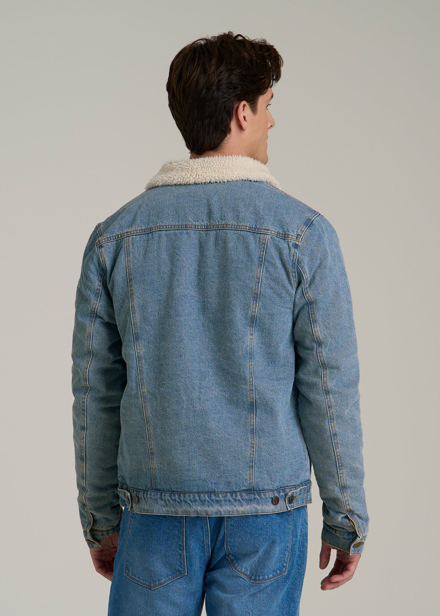Denim Sherpa Jacket for Tall Men in Stonewash Blue