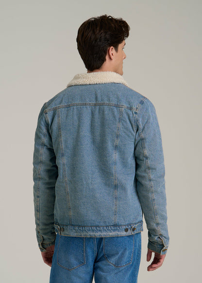 Denim Sherpa Jacket for Tall Men in Stonewash Blue