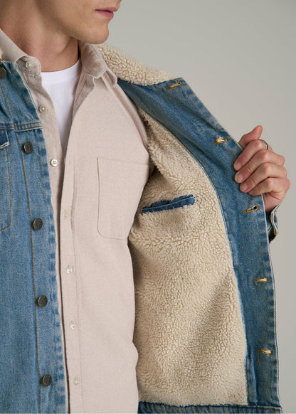 Denim Sherpa Jacket for Tall Men in Stonewash Blue
