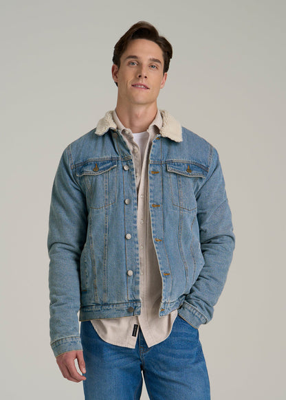 Denim Sherpa Jacket for Tall Men in Stonewash Blue