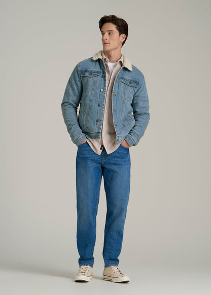 Denim Sherpa Jacket for Tall Men in Stonewash Blue