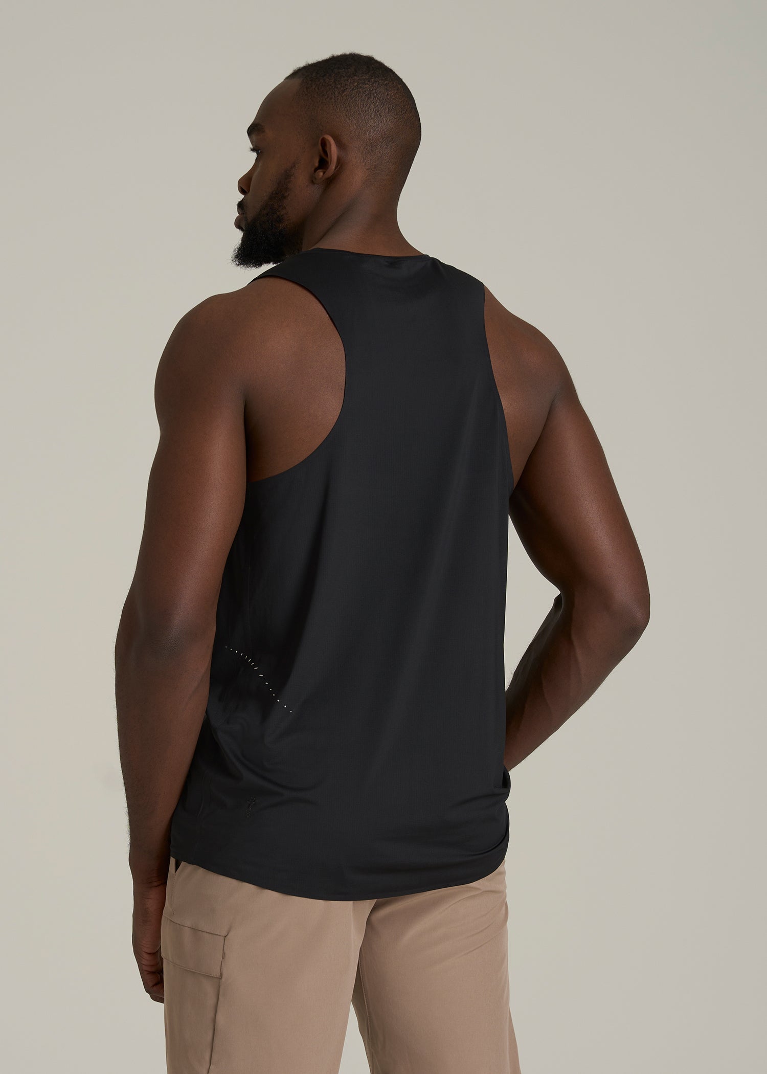 Perforated Training Singlet for Tall Men in Black