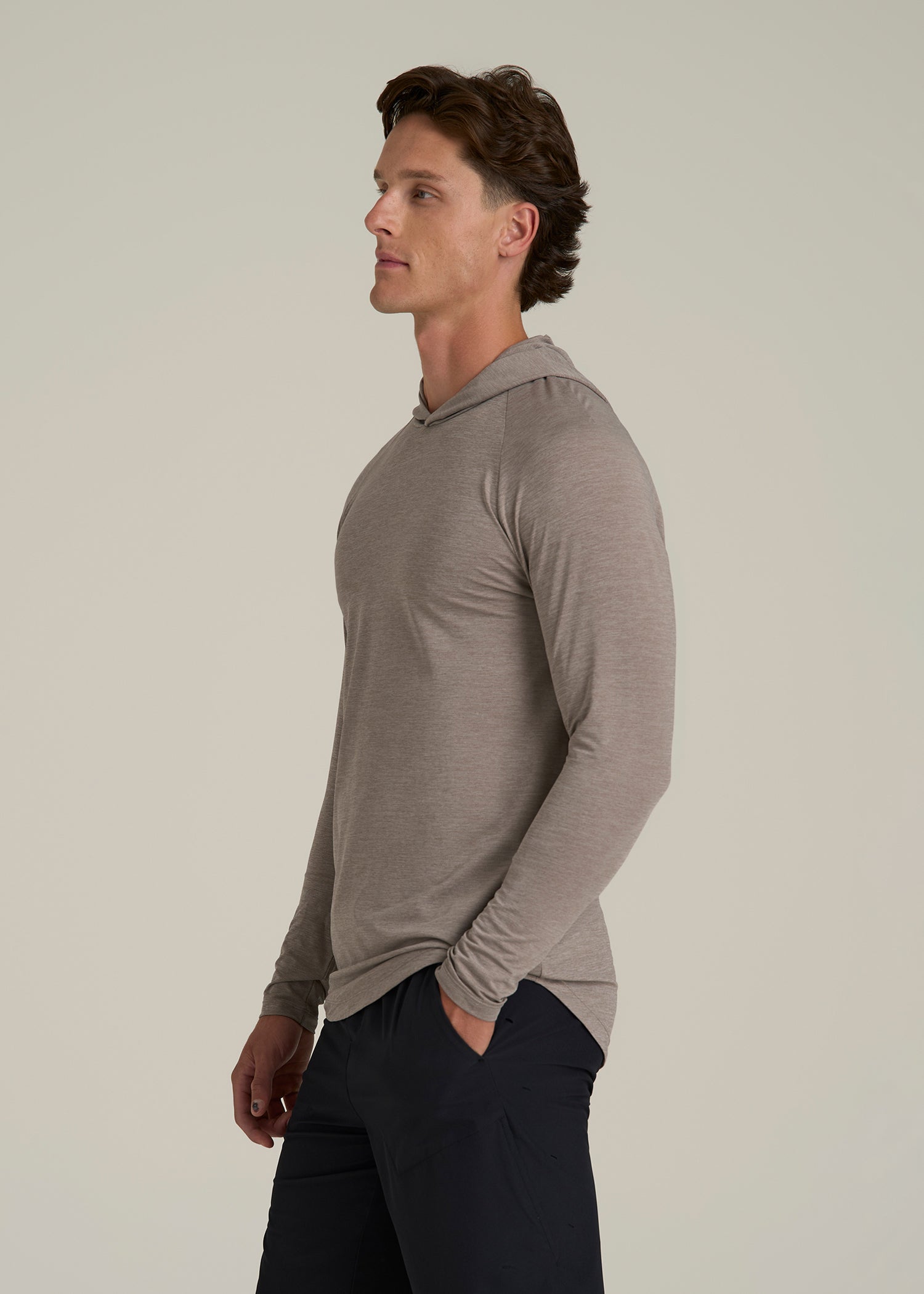 A.T. Performance Training Hoodie for Tall Men in Dark Sand Space Dye