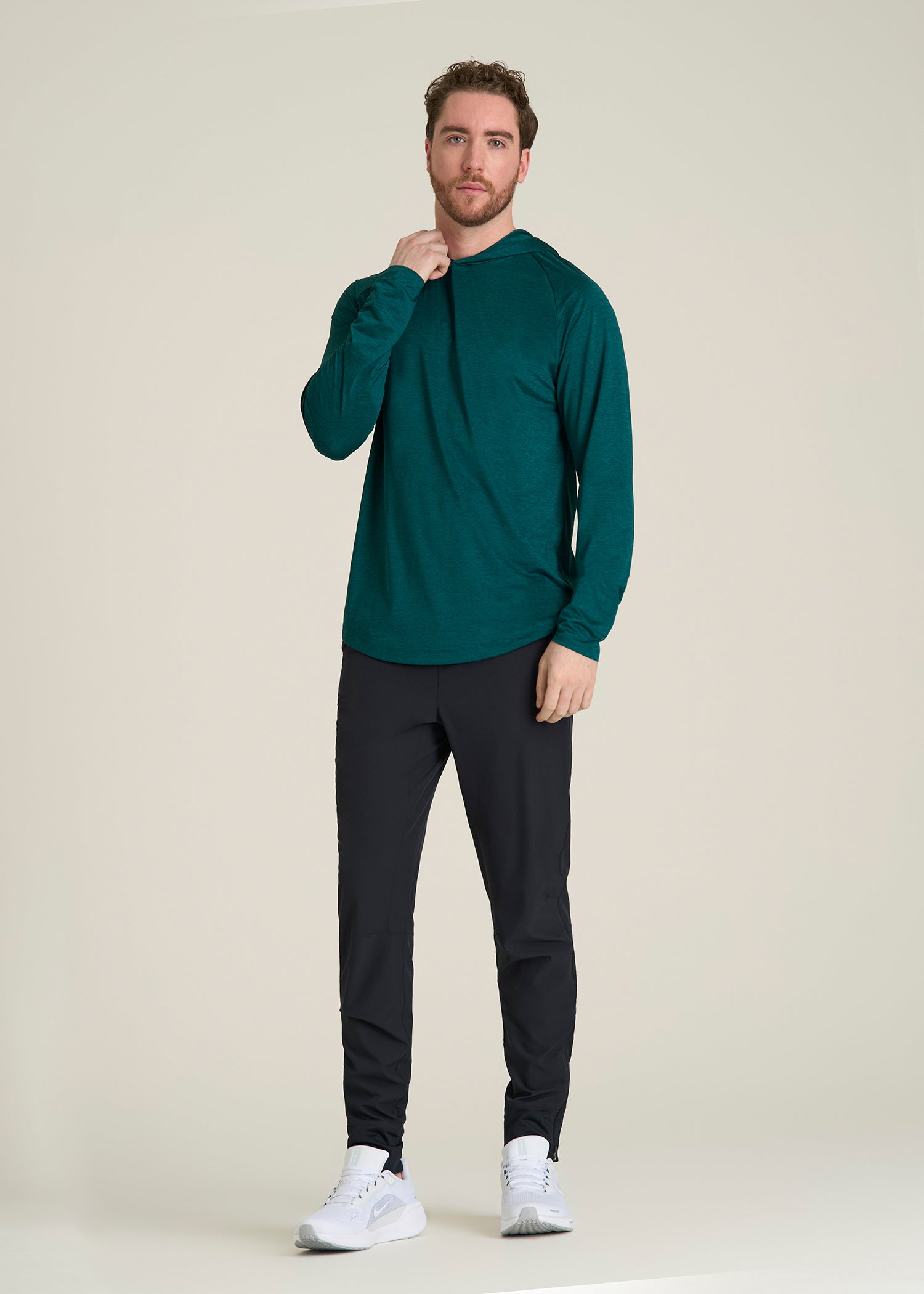 A.T. Performance Training Hoodie for Tall Men in Deep Teal Space Dye