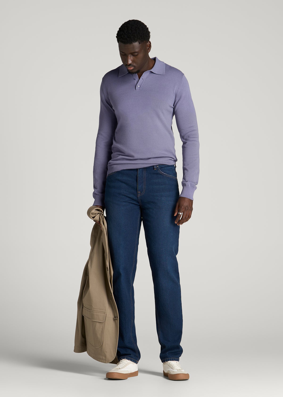 Polo Sweater for Tall Men in Blue Granite